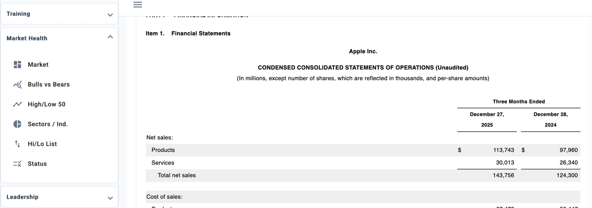 Quarterly documents and filings view